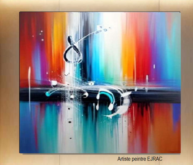 Grand Tableau Multicolore XXL 100x100cm peint main EJRAC 
