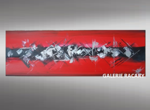 Tableau peint main panoramique Rouge Noir Métal