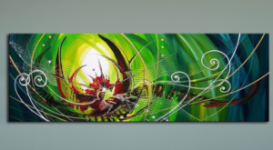 Tableau peint main peinture Alix Vert Bleu 