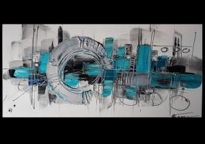 Tableau Panoramique Abstrait Bleu Metal