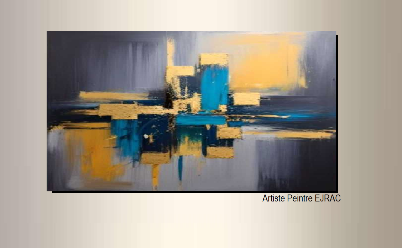 Grand tableau panoramique Bleu canard moderne peint main EJRAC