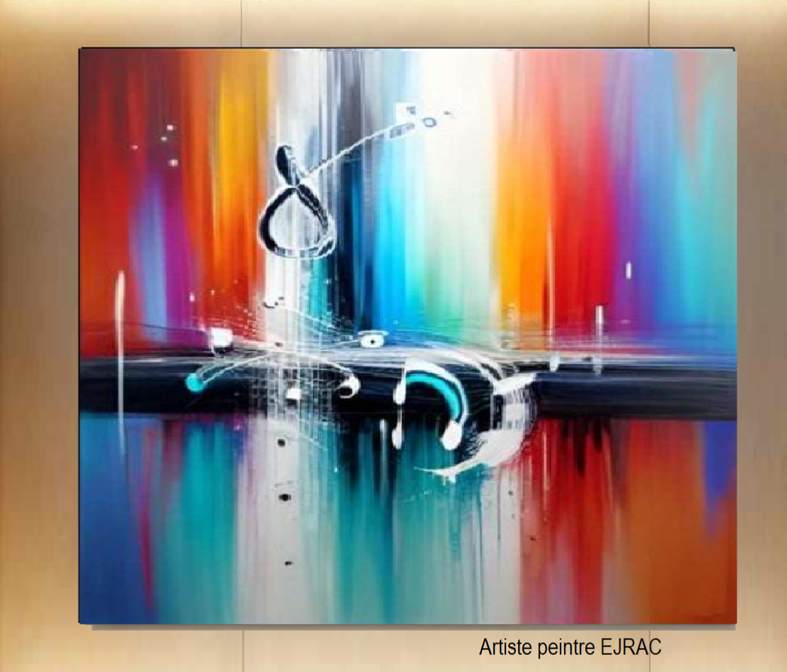 Grand Tableau Multicolore XXL 100x100cm peint main EJRAC 