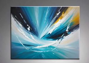 Tableau abstrait turquoise bleu peint main Artiste Ejrac 