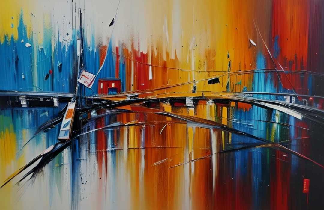 Tableau  Ville colorée 100 x 80 cm peint à la main artiste Ejrac