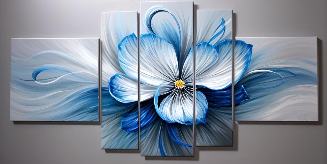 Tableau abstrait  fleur zen bleu peinture moderne artiste Ejrac 
