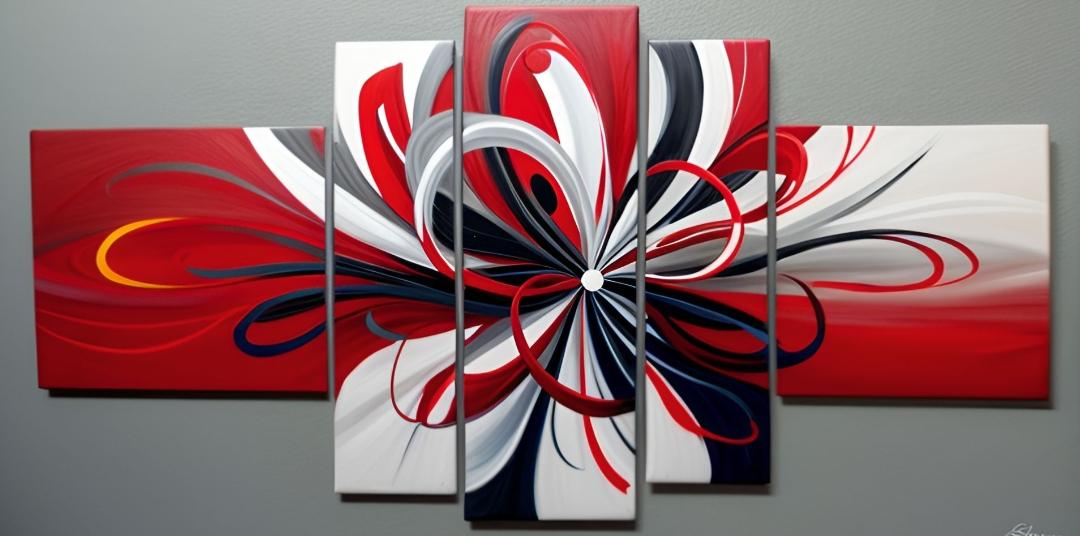 Tableau abstrait  fleur rouge japon zen peinture moderne artiste Ejrac 