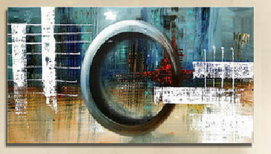 Tableau Peinture Bleu Vintage Panoramique