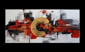 Tableau Panoramique Rouge Noir Blanc Doré design peint main artiste EJRAC