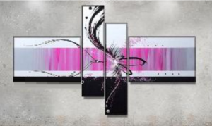 Tableau abstrait fushia gris linea