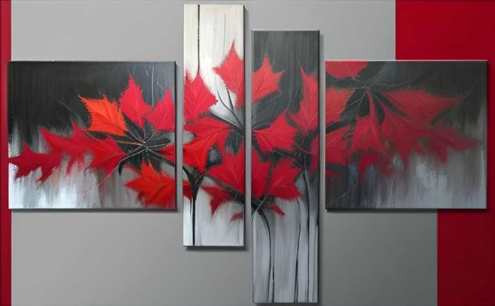 Tableau moderne automn dream feuilles rouge peint à la main Artiste Ejrac