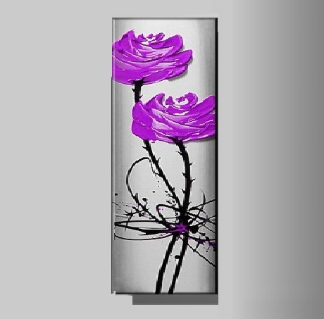 Tableau Peinture Fleur Violette  au couteau artiste EJRAC 60x20cm