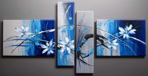 Tableau moderne bleu nuancé fleurs peint à la main Artiste Ejrac