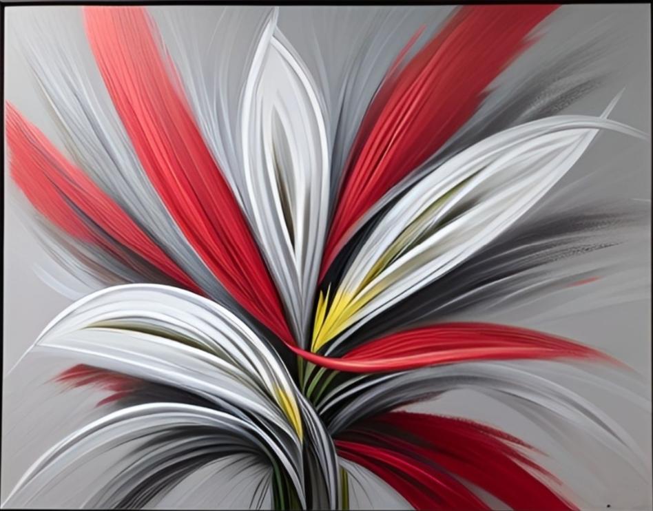 Tableau peinture gris-rouge fleur 70 par 50 cm