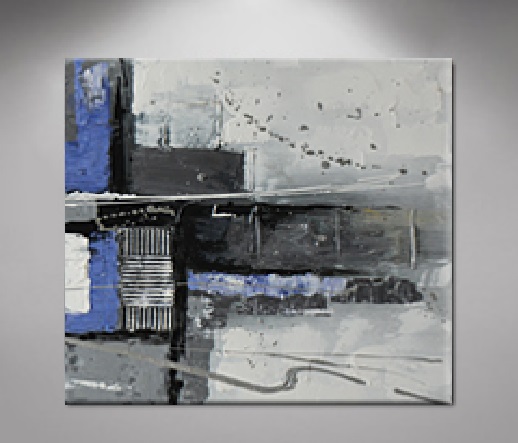 Tableau peint main abstrait bleu gris artiste EJRAC 70x50cm