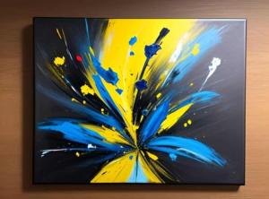 Tableau abstrait éclat jaune fleur peint main 