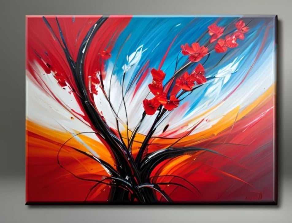 Tableau japonais fleur moderne peint main 