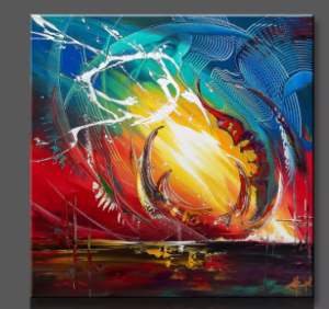Tableau design Abstrait Multicolore Lumière peint main 60x60cm