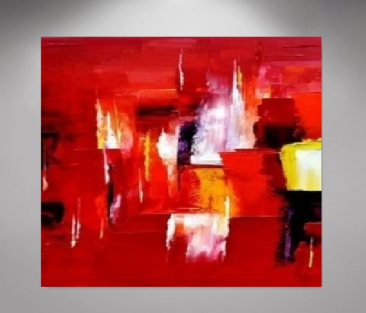 Peinture abstraite rouge intense 60x60cm peinte à la main artiste EJRAC