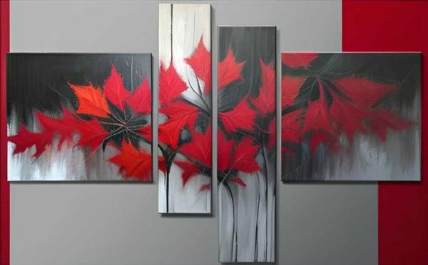 Tableau moderne automn dream feuilles rouge peint à la main Artiste Ejrac