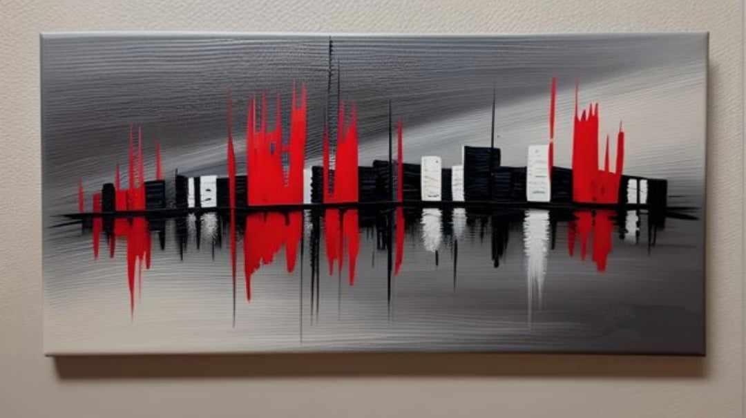 Tableau panoramique Gris rouge 100 x50 cm peint à la main artiste Ejrac