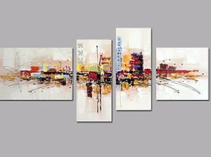 Tableau peint main city beige pastels artiste EJRAC